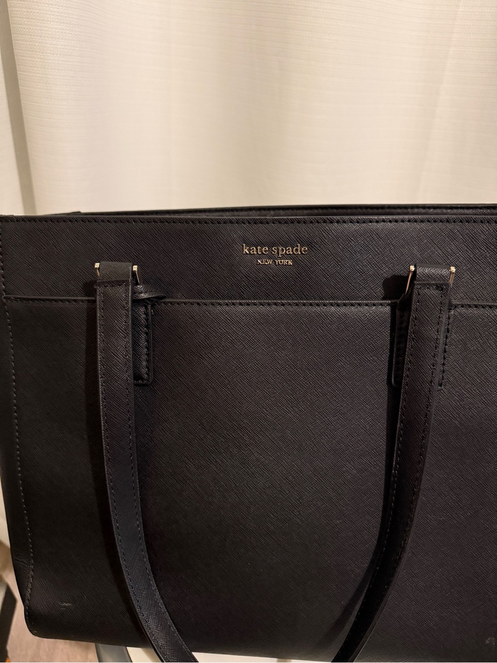 kate spade Black Leather Structured Tote with Gold Logo - Picture 2 of 5